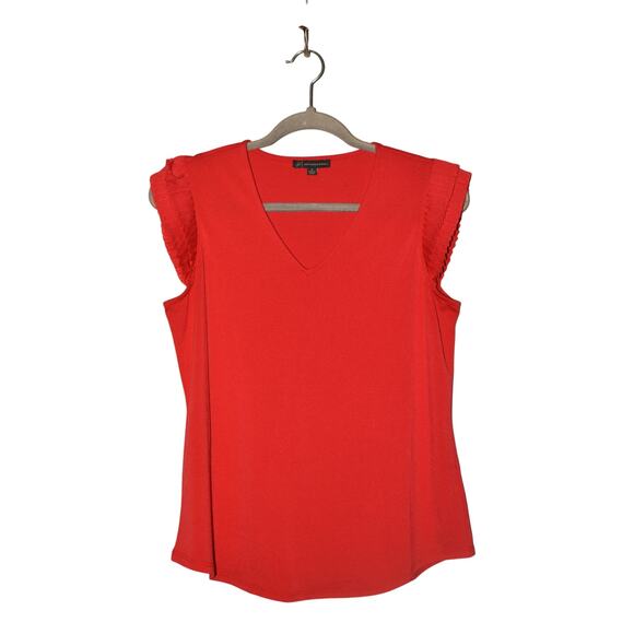 ADRIANNA PAPELL $68 Red Pleated Trim Sleeveless Blouse V-Neck Small - Picture 1 of 4